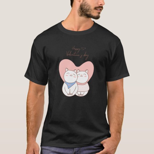 Couple of cute cats with heart love Happy Valentin Tシャツ (正面)