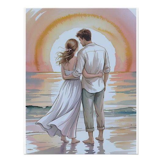 Couple on the beach at sunset フォトプリント            (正面)