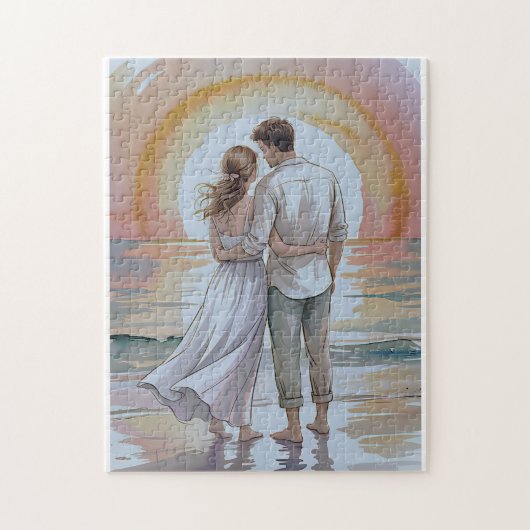 Couple on the beach at sunset puzzle ジグソーパズル (縦)