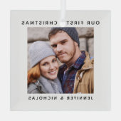 Couple Our First Christmas Photo ガラスオーナメント (裏面)