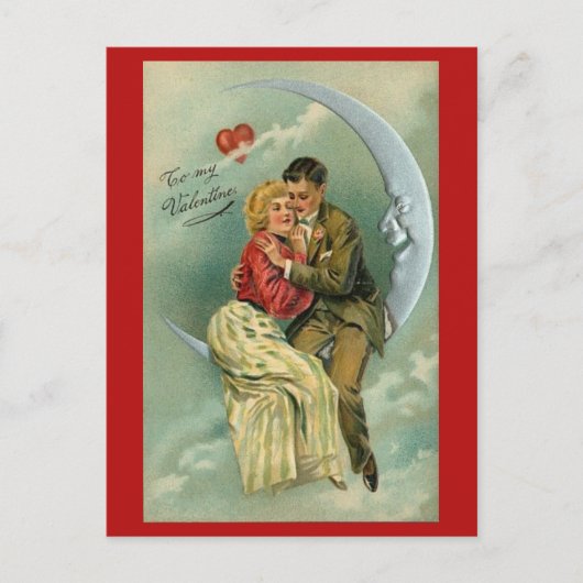 Couple Over the Moon Valentine Postcard ポストカード (正面)