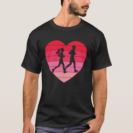Couple Runner Retro Valentine Heart Love Trail Run Tシャツ (正面)