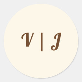 Couple’s Initials in Brown on Ivory Small ラウンドシール