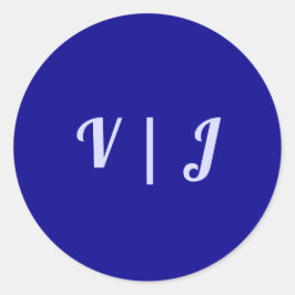 Couple’s Initials on Dark Blue Small Round Sticker ラウンドシール