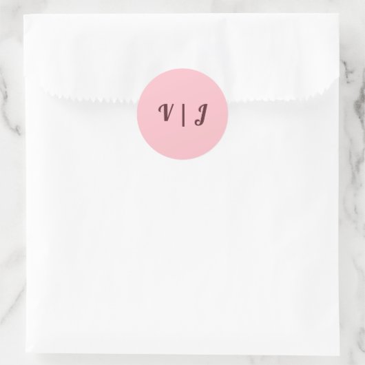 Couple’s Initials on Pink Small Round Sticker ラウンドシール (バッグ)