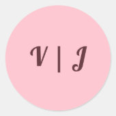 Couple’s Initials on Pink Small Round Sticker ラウンドシール (正面)