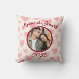 Couple’s Love Photo Watercolor Heart Pillow クッション