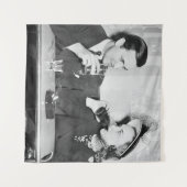 Couple sitting together in a restaurant flirting w タペストリー (正面(横))