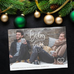 Couple winter greetings Baby Its Cold Outside シーズンカード<br><div class="desc">Brown and white winter holidays full bleed photo greeting card with a trendy calligraphy script "Baby it's cold outside",  a heart and snow.          Personalize with your photo and text!</div>