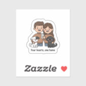 Couple with Pets – Four Hearts One Home Design シール (シート)