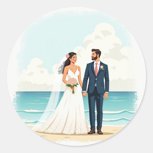 Couples Beach Wedding Sticker ラウンドシール (正面)