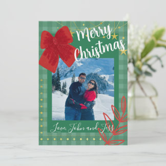 Couples Christmas Card With Plaid Background 招待状