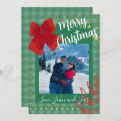 Couples Christmas Card With Plaid Background 招待状 (正面/裏面)