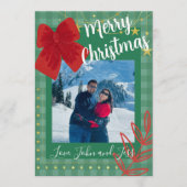 Couples Christmas Card With Plaid Background 招待状 (正面)