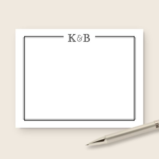 Couple's Initials Newlyweds Monogram Black White ノートカード