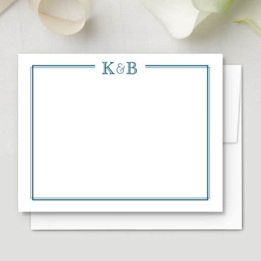 Couple's Initials Newlyweds Monogram Blue ノートカード