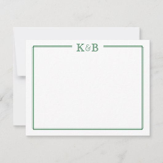 Couple's Initials Newlyweds Monogram Green ノートカード (正面)