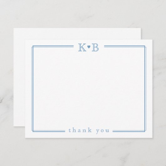Couple's Initials Newlyweds Monogram Thank You ノートカード (正面/裏面)