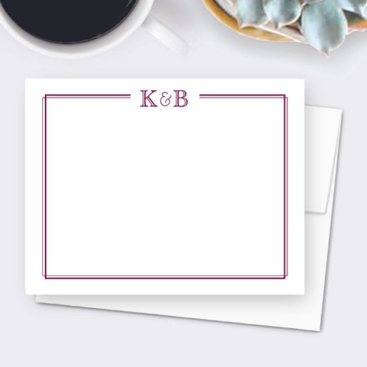 Couple's Initials Newlyweds Monogram Wine Maroon ノートカード