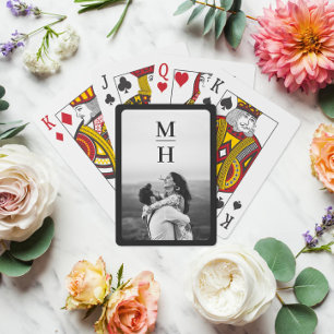 Couples Initials Retro Photo Monogram Black トランプ