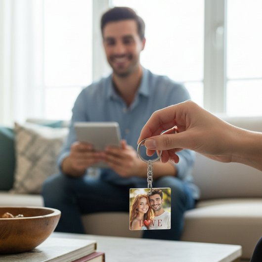 Couple's Love Heart Photo Keychain キーホルダー