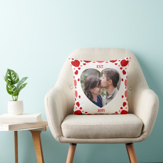 Couples Love Keepsake Heart Photo Throw Pillow クッション (椅子)