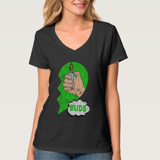 Couples Matching Best Buds Weed Funny Joint Stoner Tシャツ (正面)