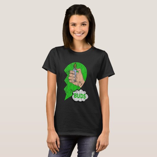 Couples Matching Best Buds Weed Funny Joint Stoner Tシャツ (正面フル)