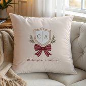 Couple's Monogram Crest Bow Christmas Throw Pillow クッション