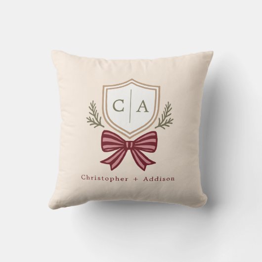 Couple's Monogram Crest Bow Christmas Throw Pillow クッション (裏面)