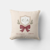 Couple's Monogram Crest Bow Christmas Throw Pillow クッション (正面)