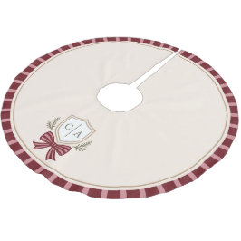 Couple's Monogram Crest Bow Christmas Tree Skirt ブラッシュドポリエステルツリースカート