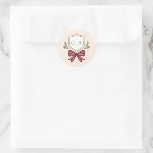 Couple's Monogram Crest Christmas Envelope Seals ラウンドシール (バッグ)