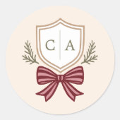 Couple's Monogram Crest Christmas Envelope Seals ラウンドシール (正面)
