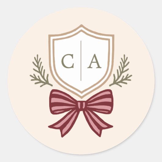 Couple's Monogram Crest Christmas Envelope Seals ラウンドシール (正面)