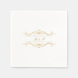 Couple's Monogram Elegant Gold Swirl Wedding スタンダードカクテルナプキン