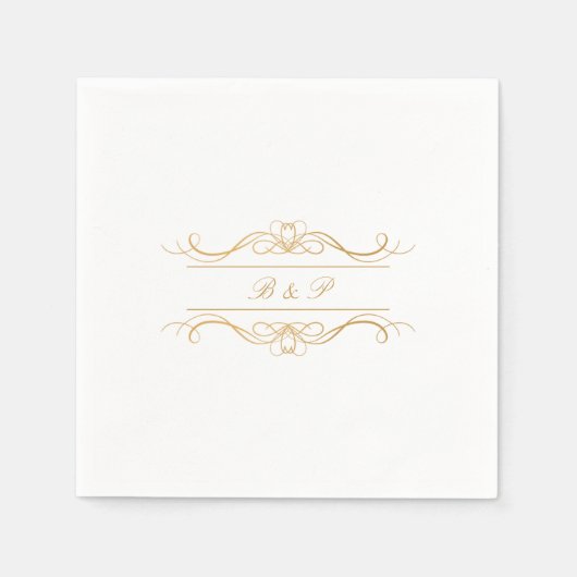 Couple's Monogram Elegant Gold Swirl Wedding スタンダードカクテルナプキン (正面)