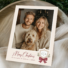 Couples Monogram Initials Bow Photo Christmas Card シーズンカード