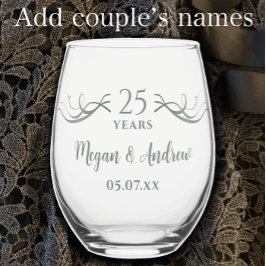 Couples Names 25th Wedding Anniversary Gift ステムなしワイングラス