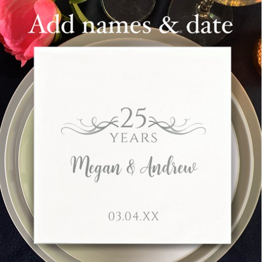 Couple's Names Modern 25th Wedding Anniversary スタンダードカクテルナプキン