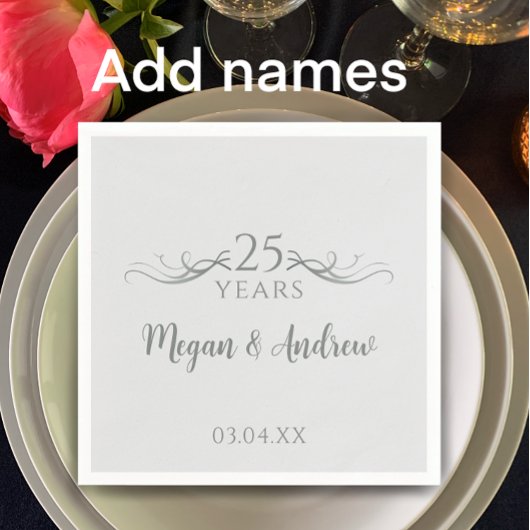 Couple's Names Modern 25th Wedding Anniversary スタンダードカクテルナプキン