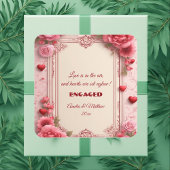 Couple's Romantic Pink Heart Motifs Floral Engaged スクエアシール