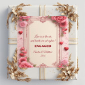 Couple's Romantic Pink Heart Motifs Floral Engaged スクエアシール