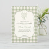 Couples Shower Gingham Sage Green Floral Bow  招待状 (スタンド正面)