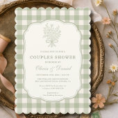 Couples Shower Gingham Sage Green Floral Bow  招待状