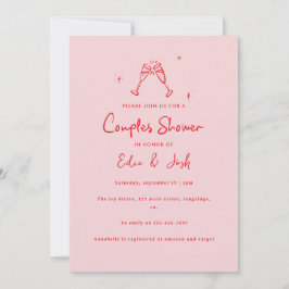 Couples shower modern pink red elegant handwritten 招待状