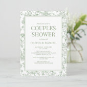 Couples Shower Sage Green Vintage French Floral 招待状 (スタンド正面)