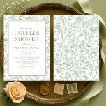 Couples Shower Sage Green Vintage French Floral  招待状<br><div class="desc">Sage green vintage French floral couples shower invitation with soft botanical details and timeless European charm. Designed to celebrate both partners with an elegant,  romantic style. Ideal for couples showers,  wedding showers,  and pre wedding celebrations. Editable text with a clean,  print-ready layout.</div>
