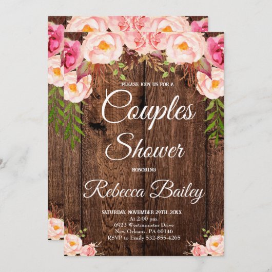 Couples Shower, Wedding Shower Party 招待状 (正面/裏面)