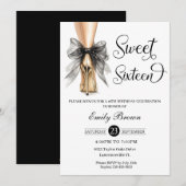 Couquette Black Ribbon Bow Fashion Heels Sweet 16  招待状 (正面/裏面)